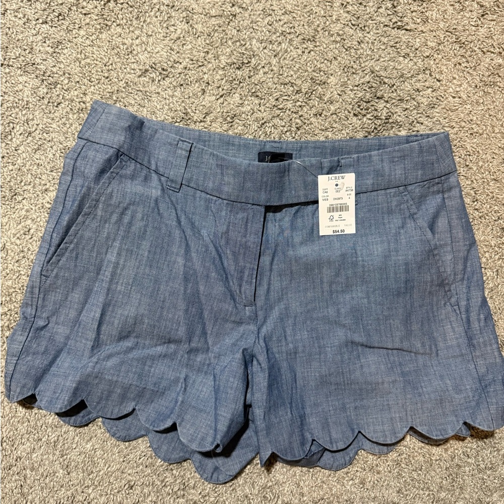 J. Crew High Waist Blue Scalloped Shorts